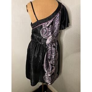 BCX One Shoulder Paisley Print Dress Purple/ Black S Boho Castlecore  Fairycore